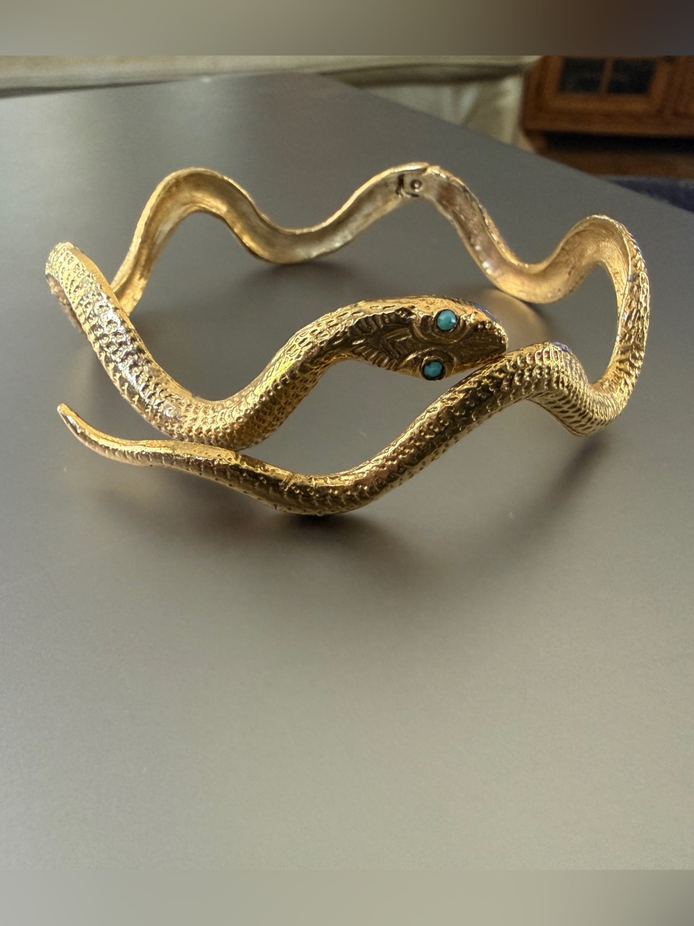 Vintage Gold Textured Serpent Snake Cuff Armlet